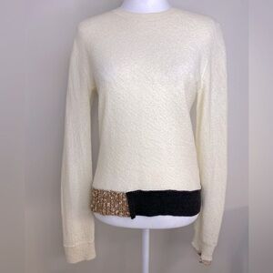 Celine By Phoebe Philo Crewneck Cream Long Sleeve 100% Wool Sweater Size Large